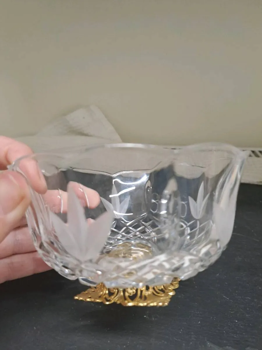 Vintage Cut Crystal Decorative Bowl with Gold-Tone - Image 3