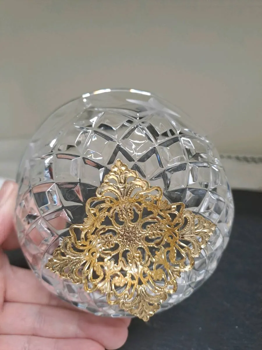 Vintage Cut Crystal Decorative Bowl with Gold-Tone - Image 4