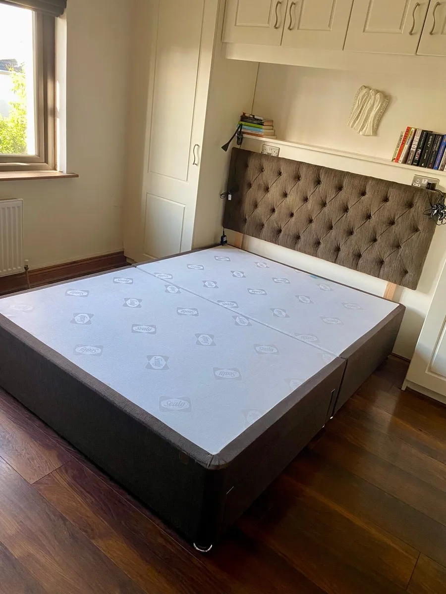 Bed base with storage drawers and headboard - Image 1