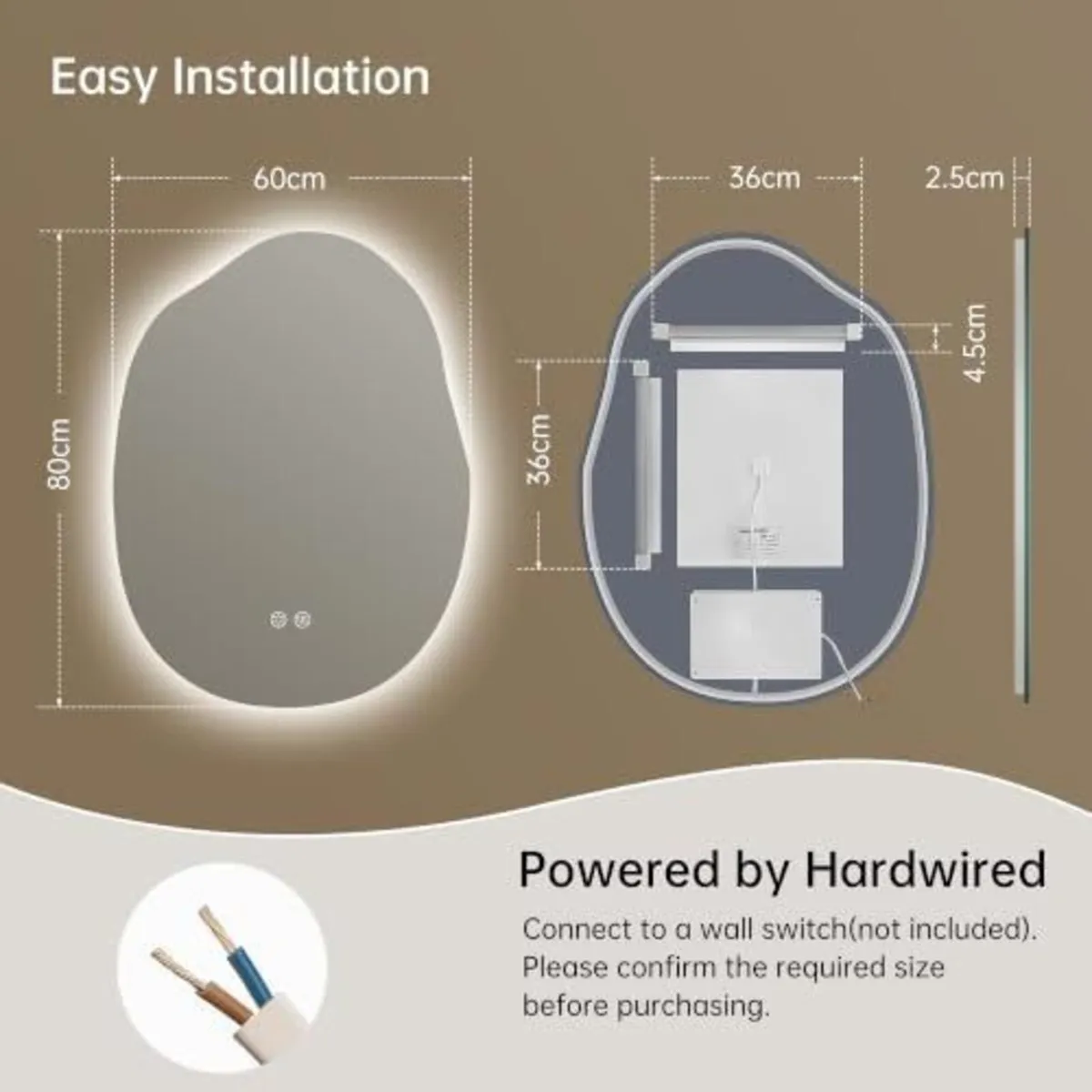 Mirror with LED Lights,60X80cm Irregular LED Bathr - Image 2