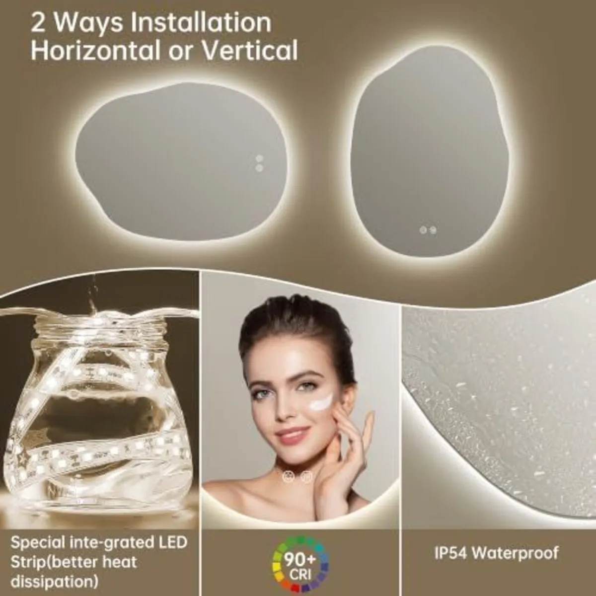 Mirror with LED Lights,60X80cm Irregular LED Bathr - Image 4
