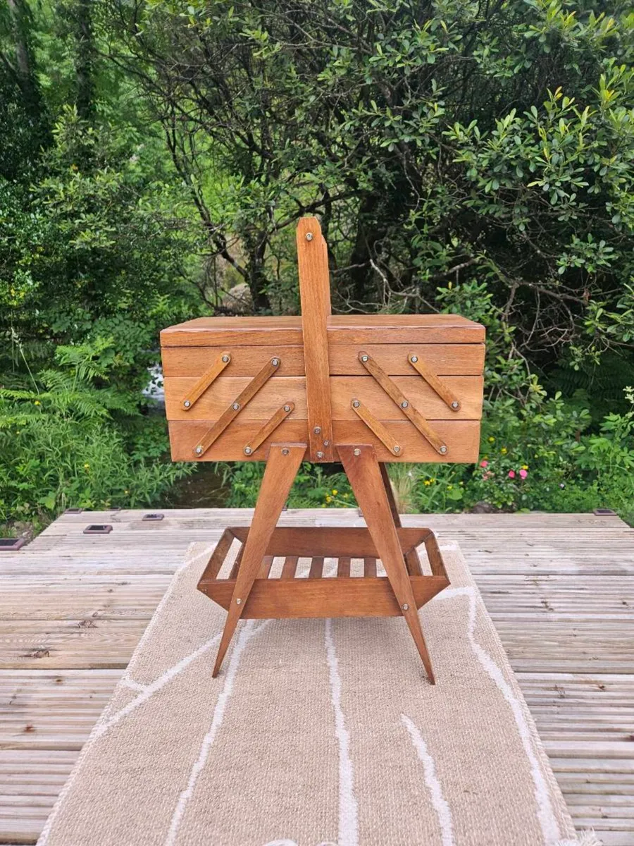 Solid Wood Mid Century Sewing Box - Image 1