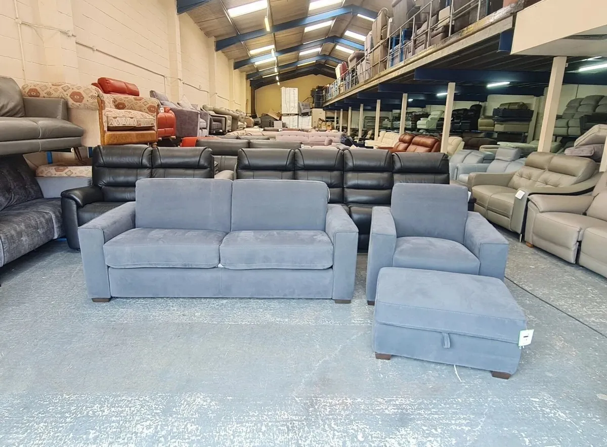 Sienna grey fabric sofa bed, chair and footstool - Image 1