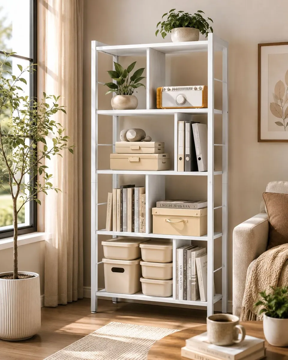 Modern 5-Tier Maple White Bookcase - Image 2