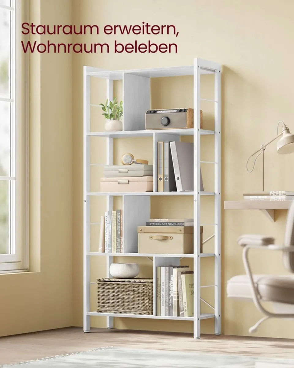 Modern 5-Tier Maple White Bookcase - Image 3