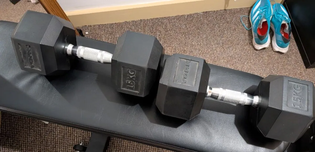 2x 15kg hex dumbbells
