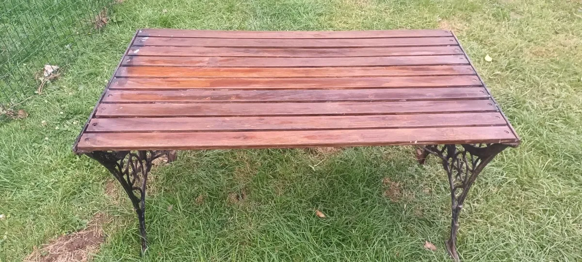 Cast Iron & Wood Vintage Garden Table - Image 1