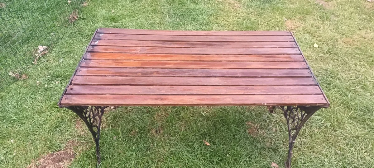 Cast Iron & Wood Vintage Garden Table - Image 3