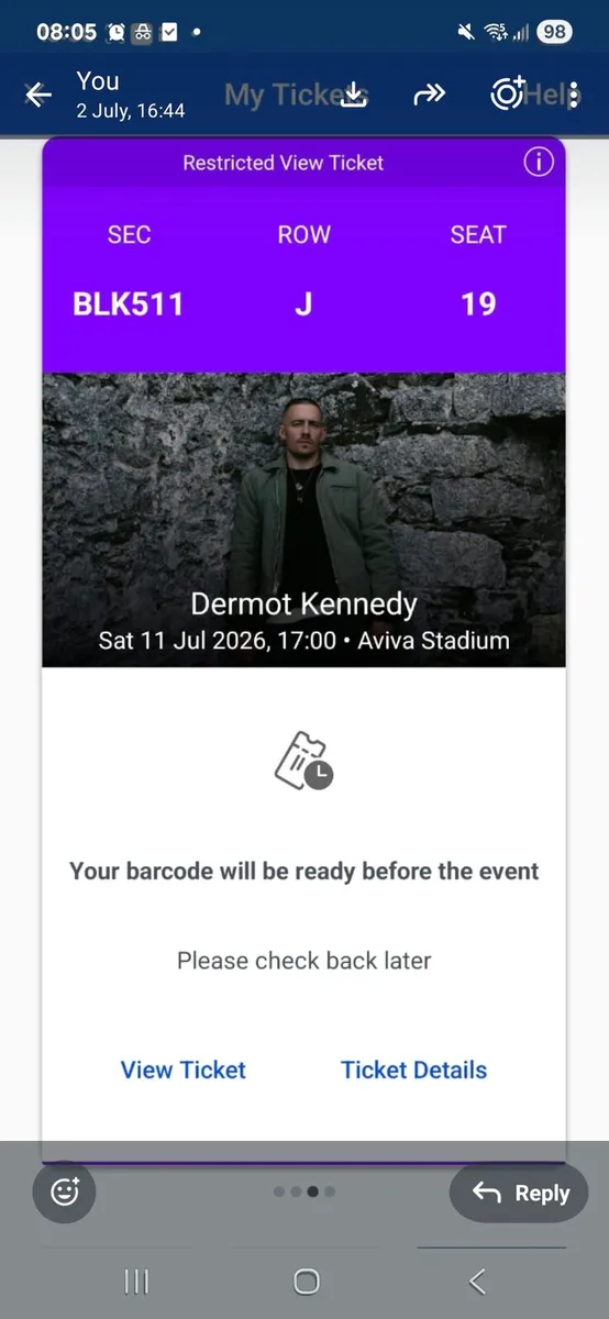 4x Dermot Kennedy tickets