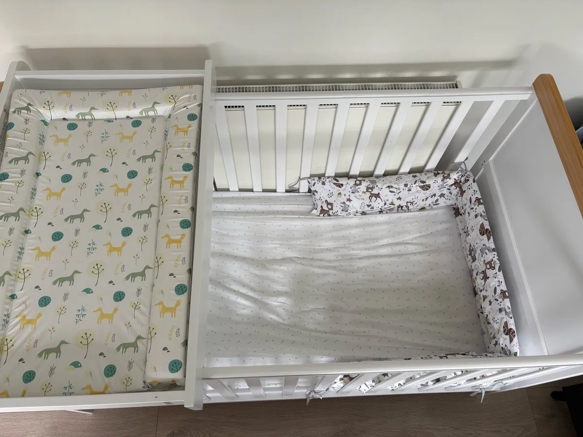 White baby cot with changing unit - Image 2