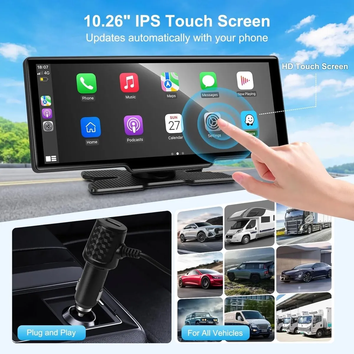Smart 10.26” Car Monitor CarPlay & Dual-Dash Cam - Image 3