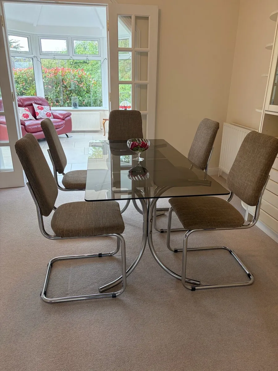 Glass Top Dining Table plus Six Chairs - Image 1