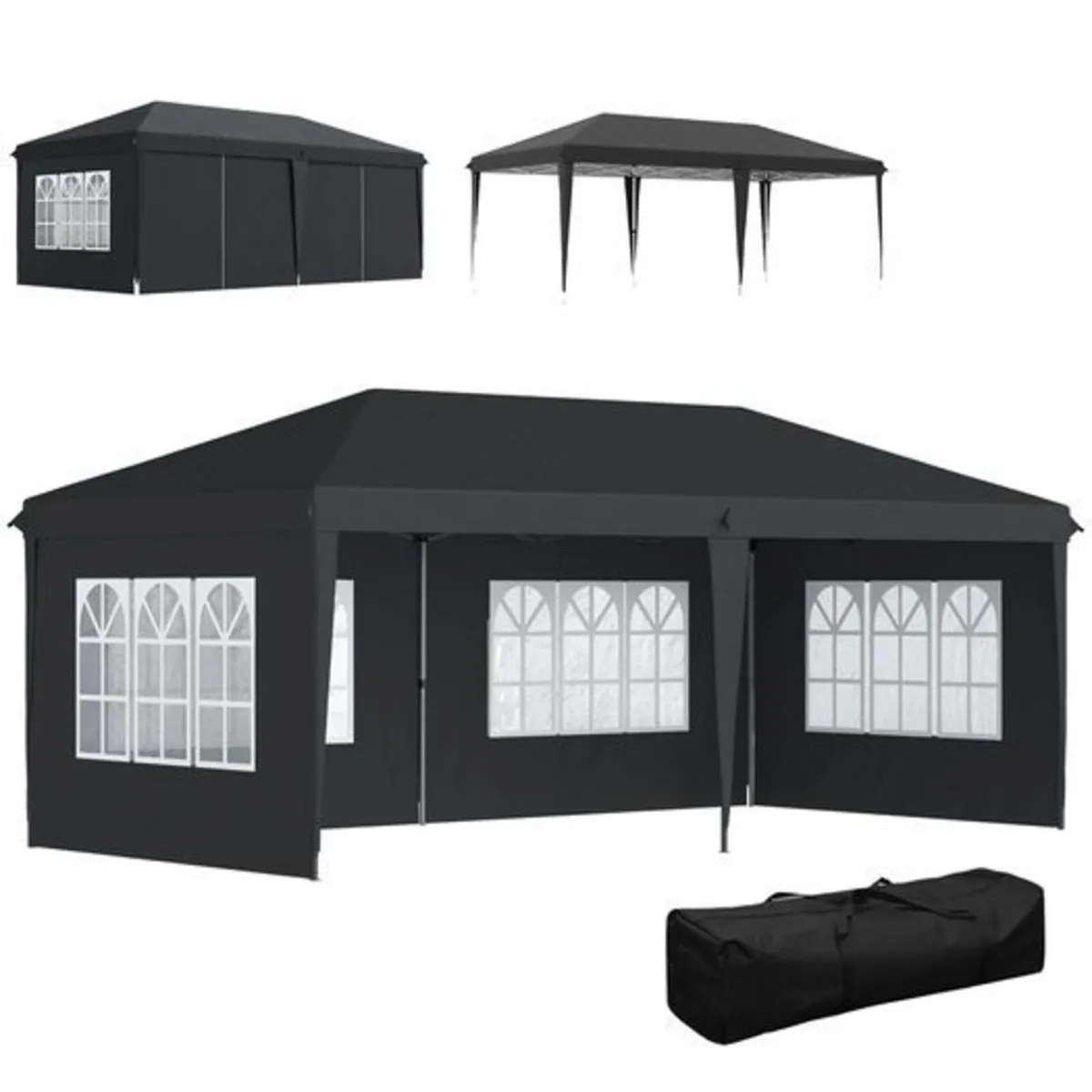 3 x 6m Pop-Up Gazebo, with Removable Walls - Black - Image 1