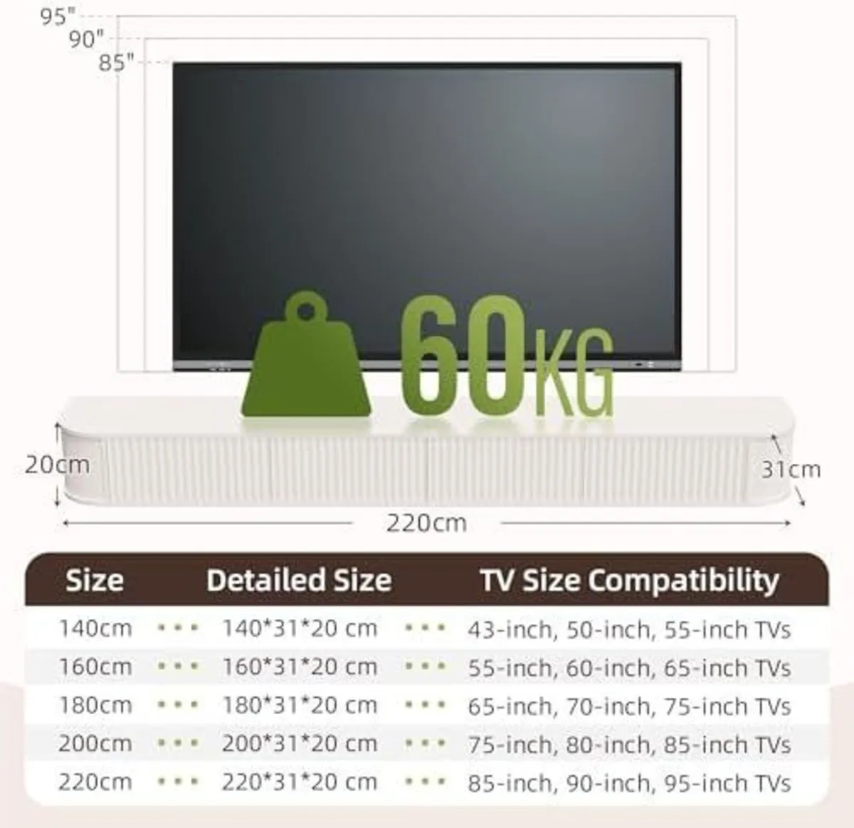 Floating TV Stand Unit with RGB LED Light - 220CM - Image 2