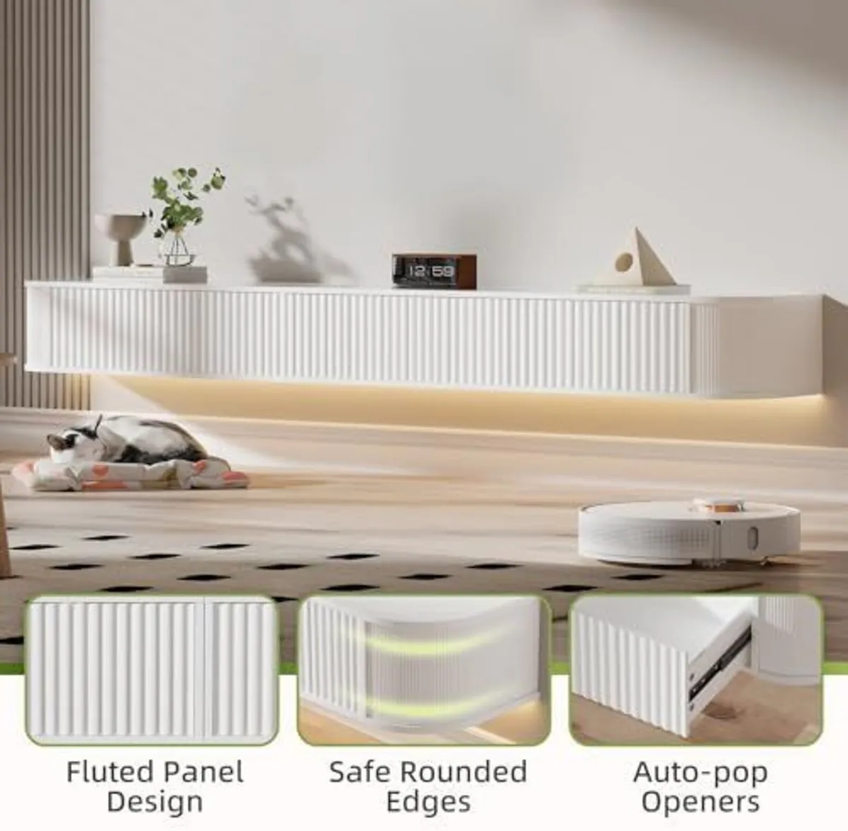 Floating TV Stand Unit with RGB LED Light - 220CM - Image 3