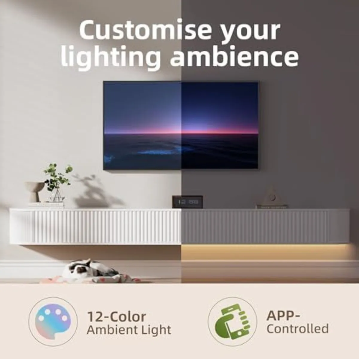 Floating TV Stand Unit with RGB LED Light - 220CM - Image 4