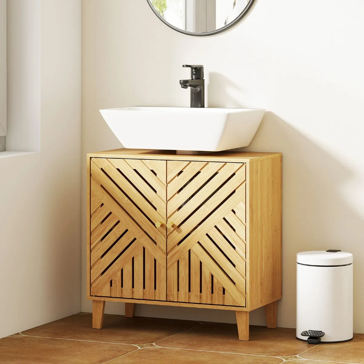 Bamboo Bathroom Under Sink Cabinet with Adjustable - Image 1