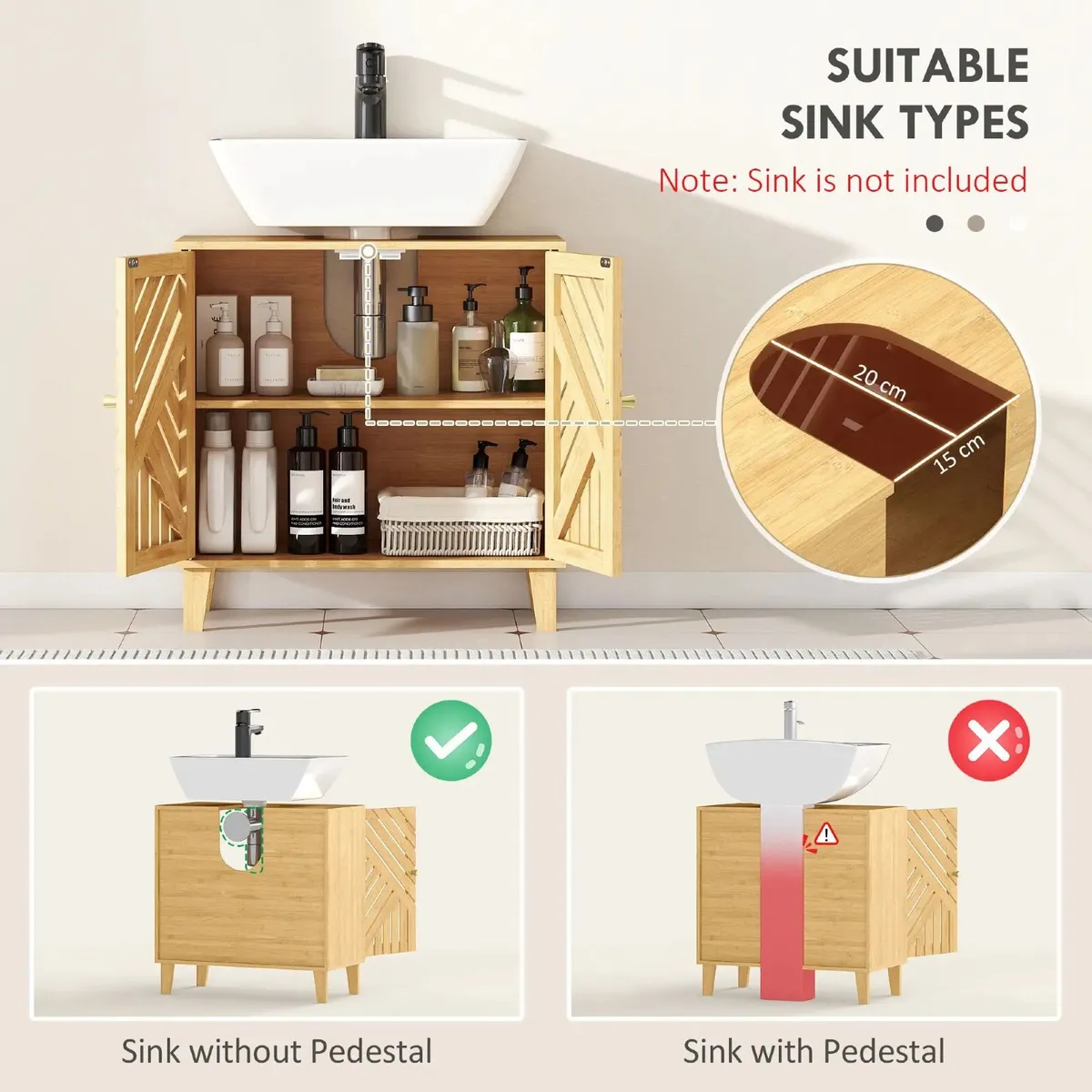 Bamboo Bathroom Under Sink Cabinet with Adjustable - Image 3