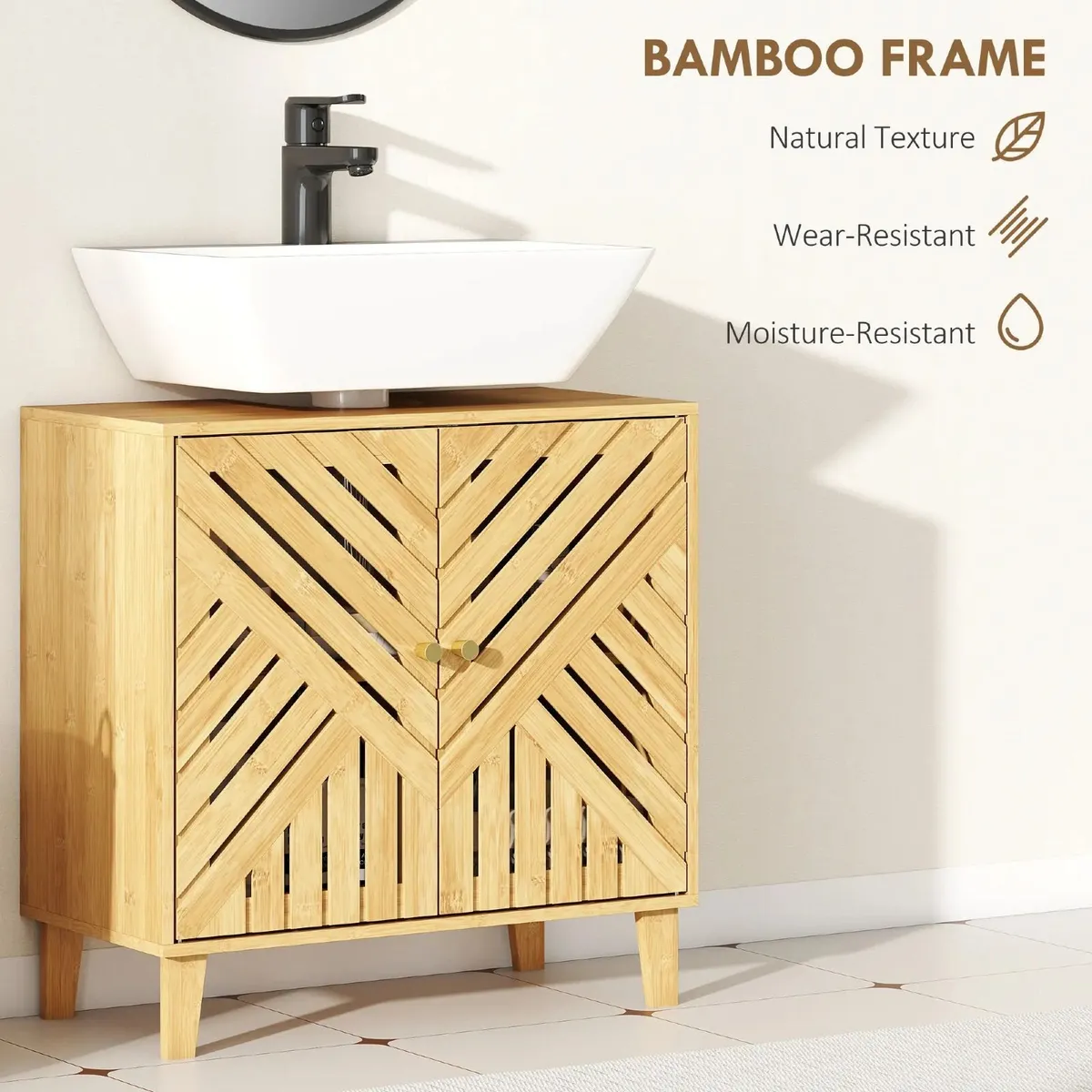 Bamboo Bathroom Under Sink Cabinet with Adjustable - Image 4