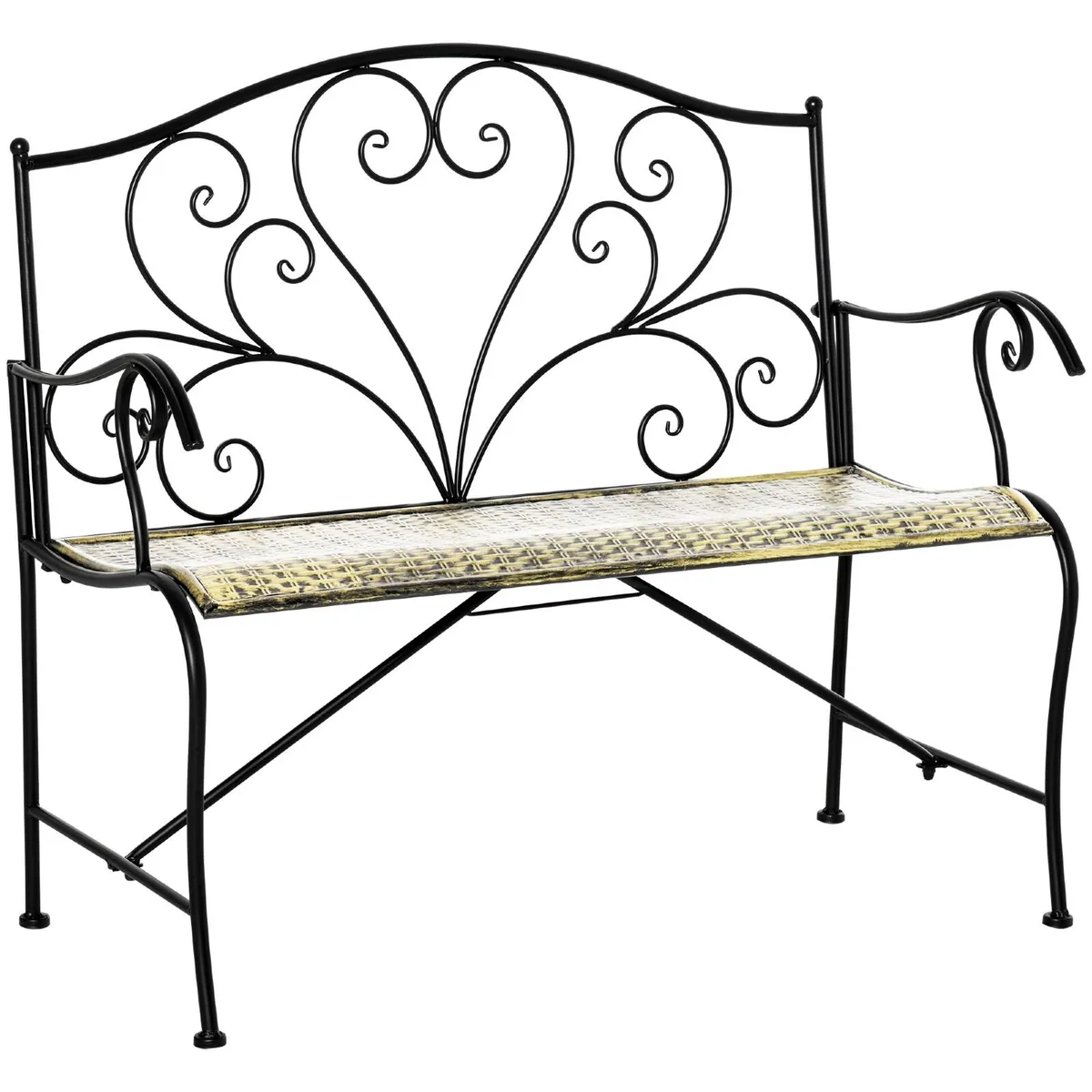 2-Seater Garden Bench Solid Metal Loveseat Imitate - Image 3