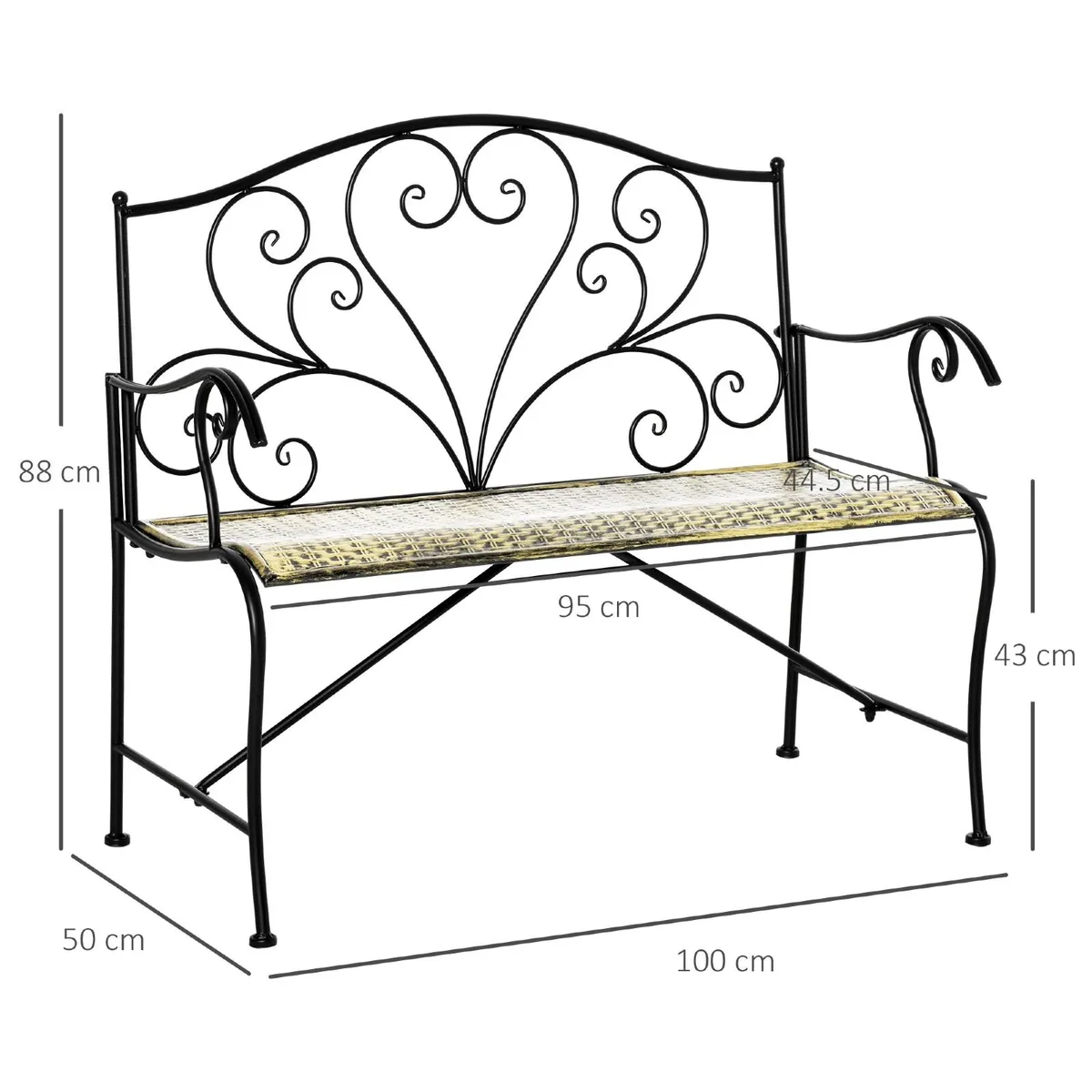 2-Seater Garden Bench Solid Metal Loveseat Imitate - Image 2