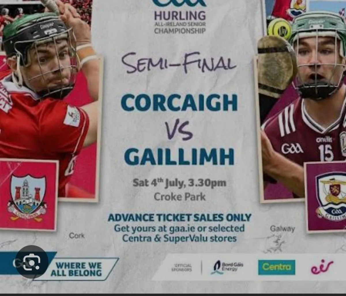 2 Hill 16 Tickets for Cork v Galway Semi Final