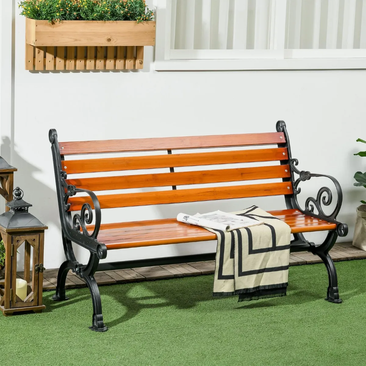 Two-Seater Bench with Decorative Armrests for Gard - Image 1