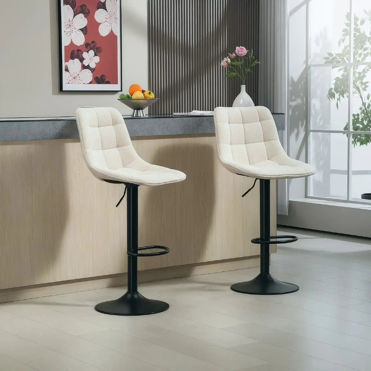 Bar Stool Set Swivel Bar Chairs with Backrest, Hei - Image 1