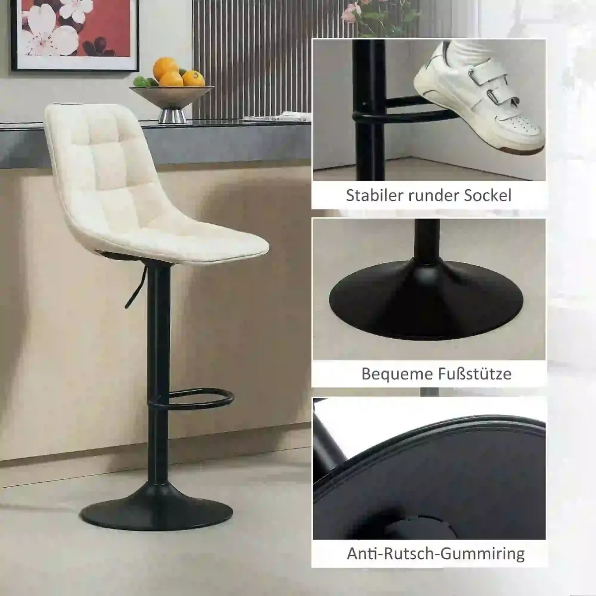 Bar Stool Set Swivel Bar Chairs with Backrest, Hei - Image 2