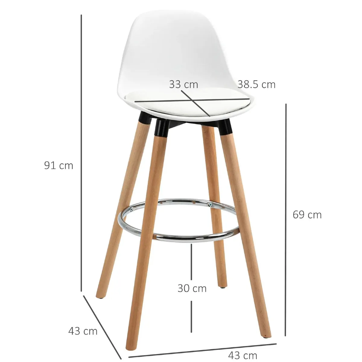 2 Piece Bar Stool Set Scandinavian Design, Footres - Image 2