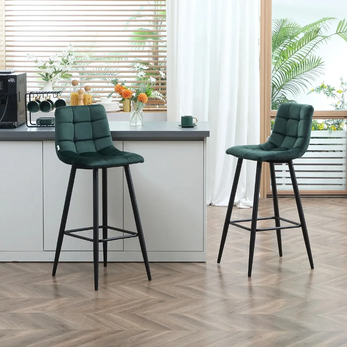 Bar stool set of 2, modern design, soft seat, stee - Image 1