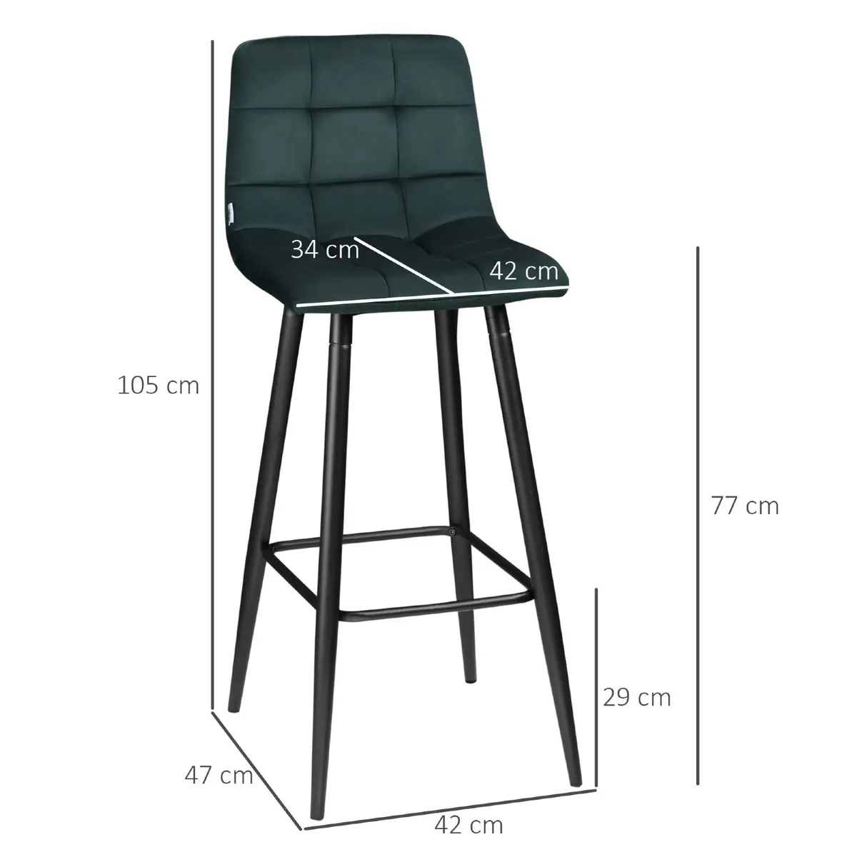 Bar stool set of 2, modern design, soft seat, stee - Image 3