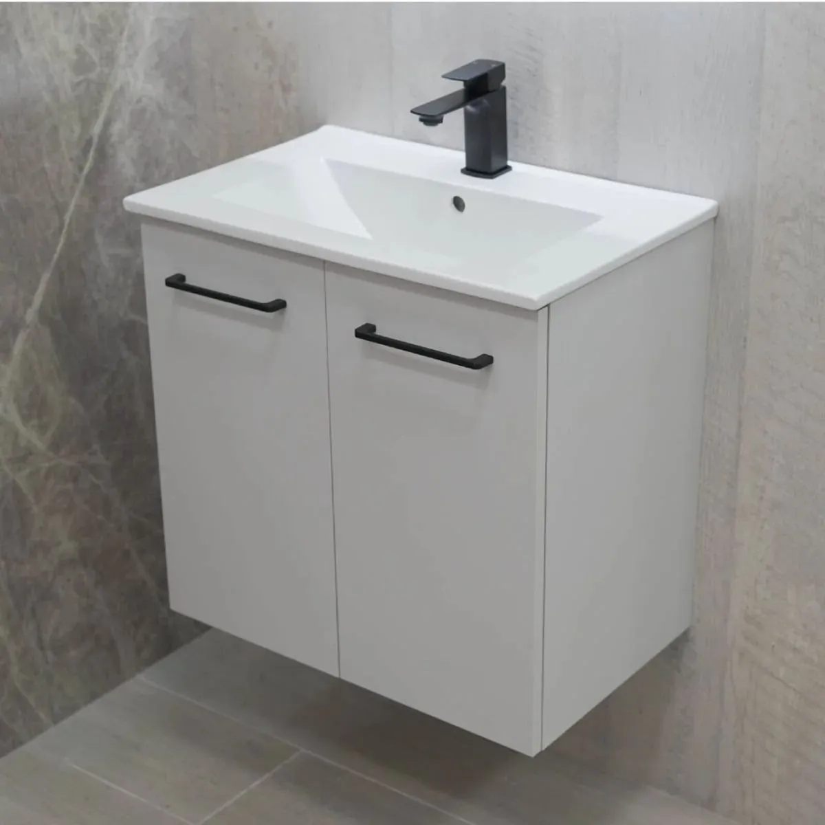 600mm Wall Hung Matt Grey Vanity Unit - Bundle