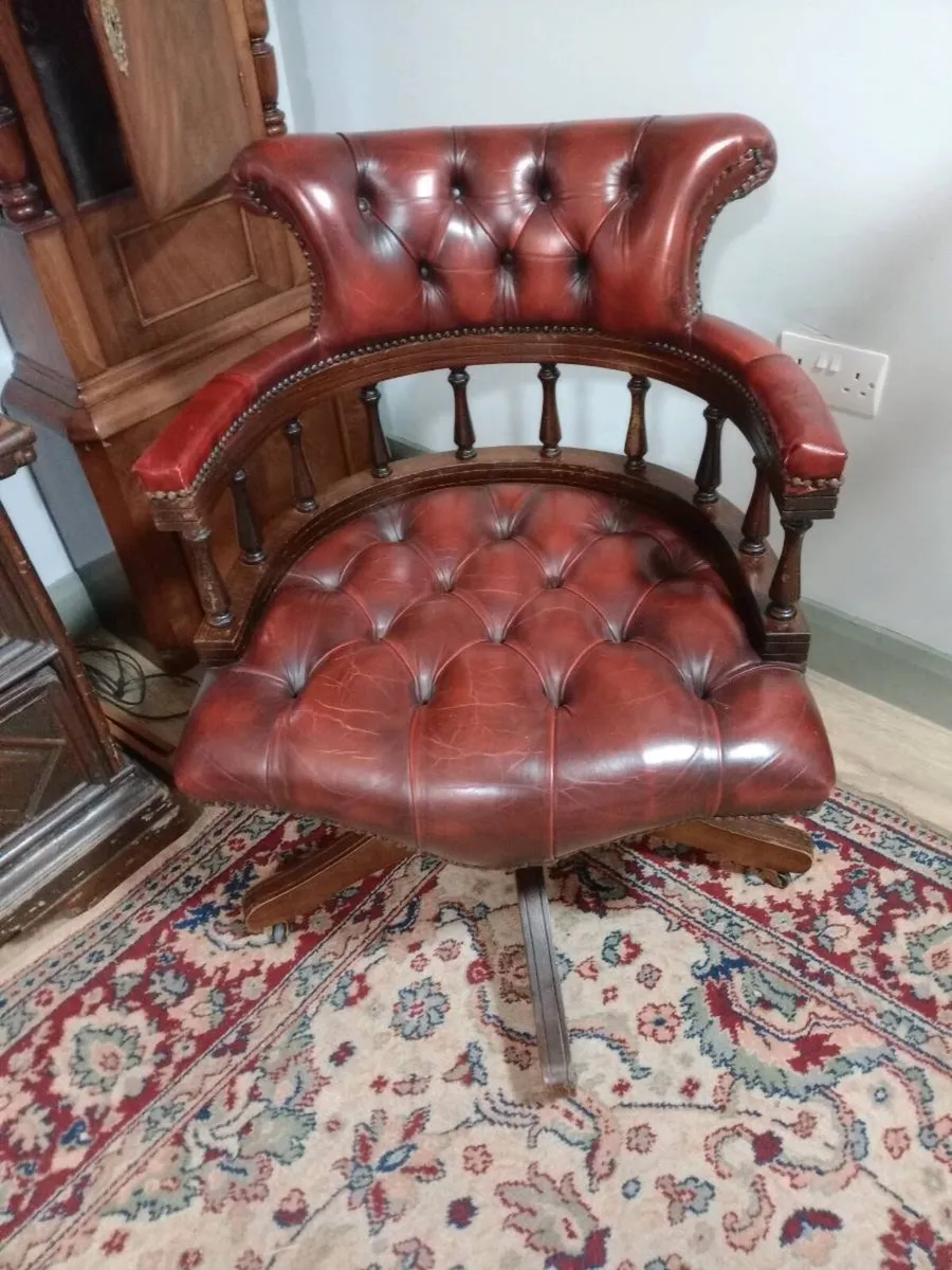 Oxblood chesterfield swivel captains chair - Image 2