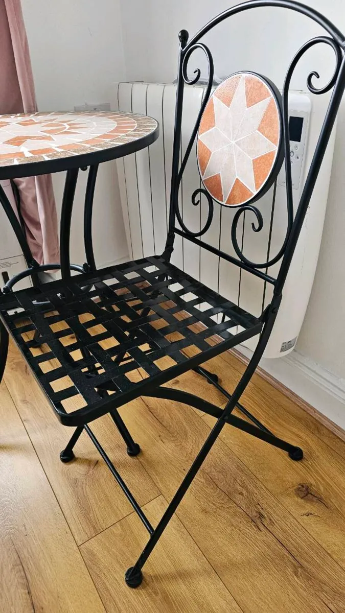 Unused Mosaic Bistro Table & 2 Folding Chairs Set - Image 2