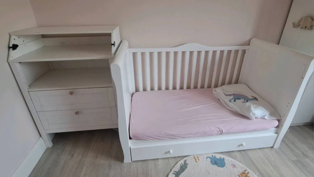 Sledge Cot Bed and Changing Table with storage - Image 1