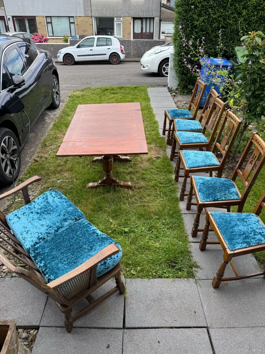 Oak Table, 6Chairs and  Loveseat - Image 1