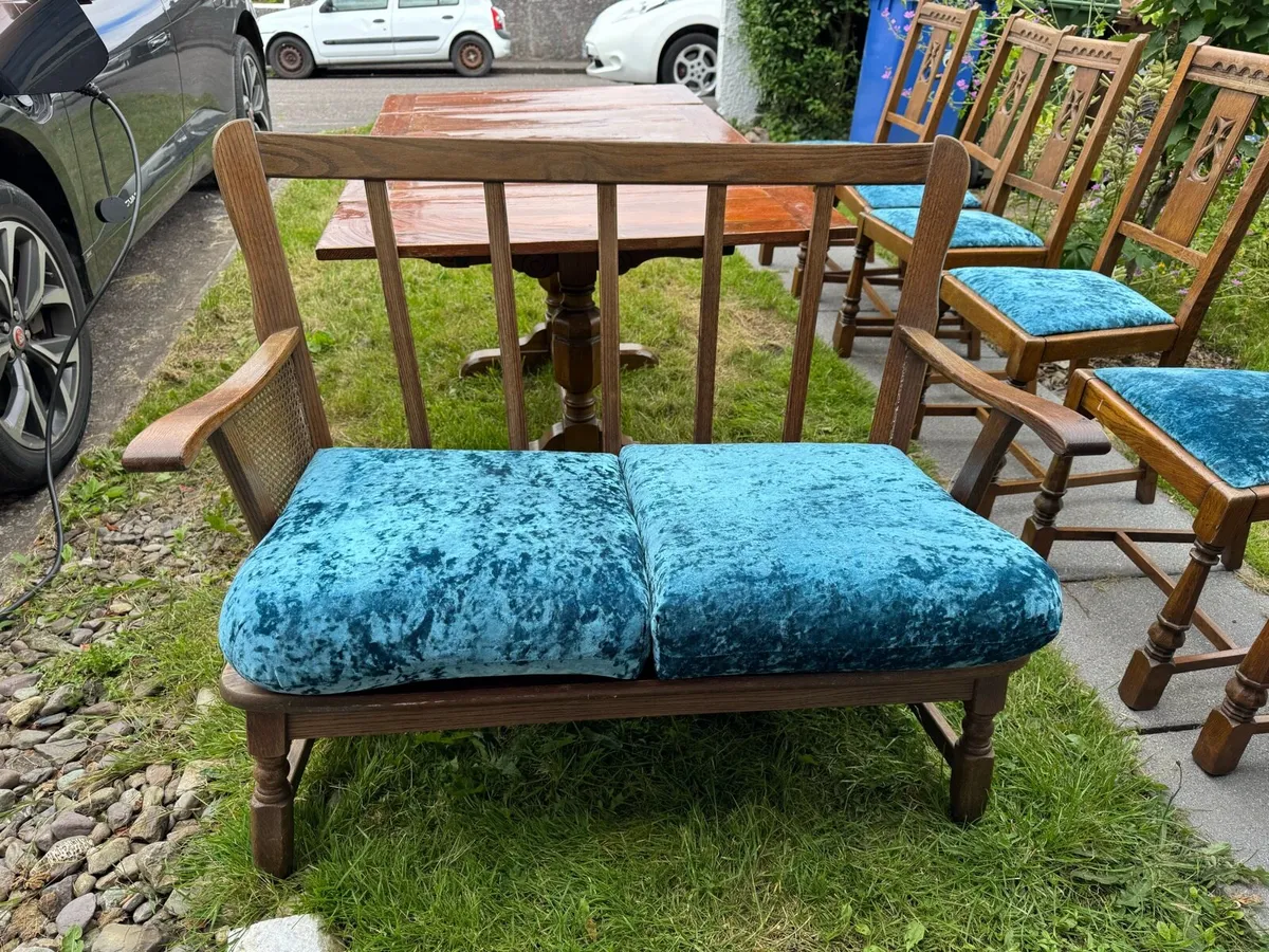Oak Table, 6Chairs and  Loveseat - Image 4