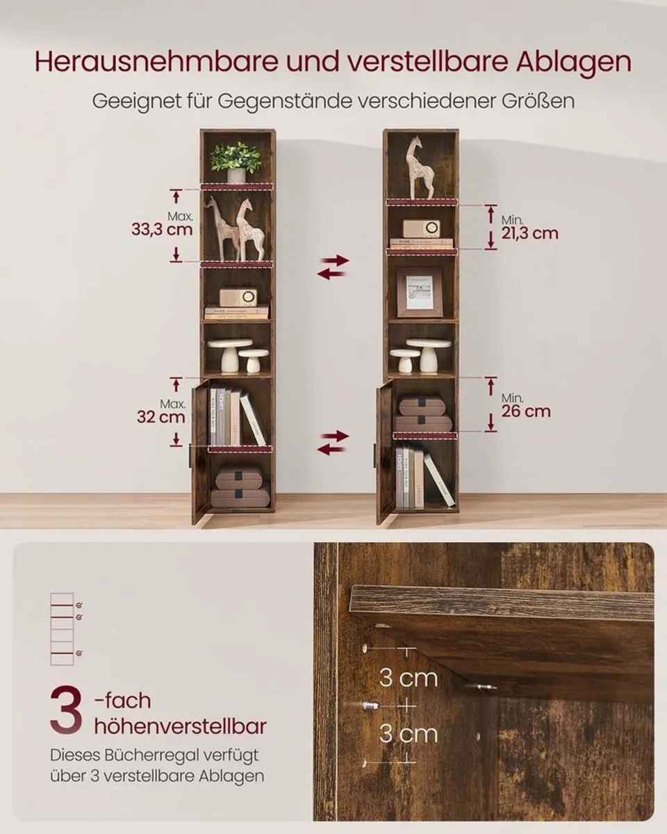 Slim Tall White Bookcase with Cabinet Storage Shel - Image 4