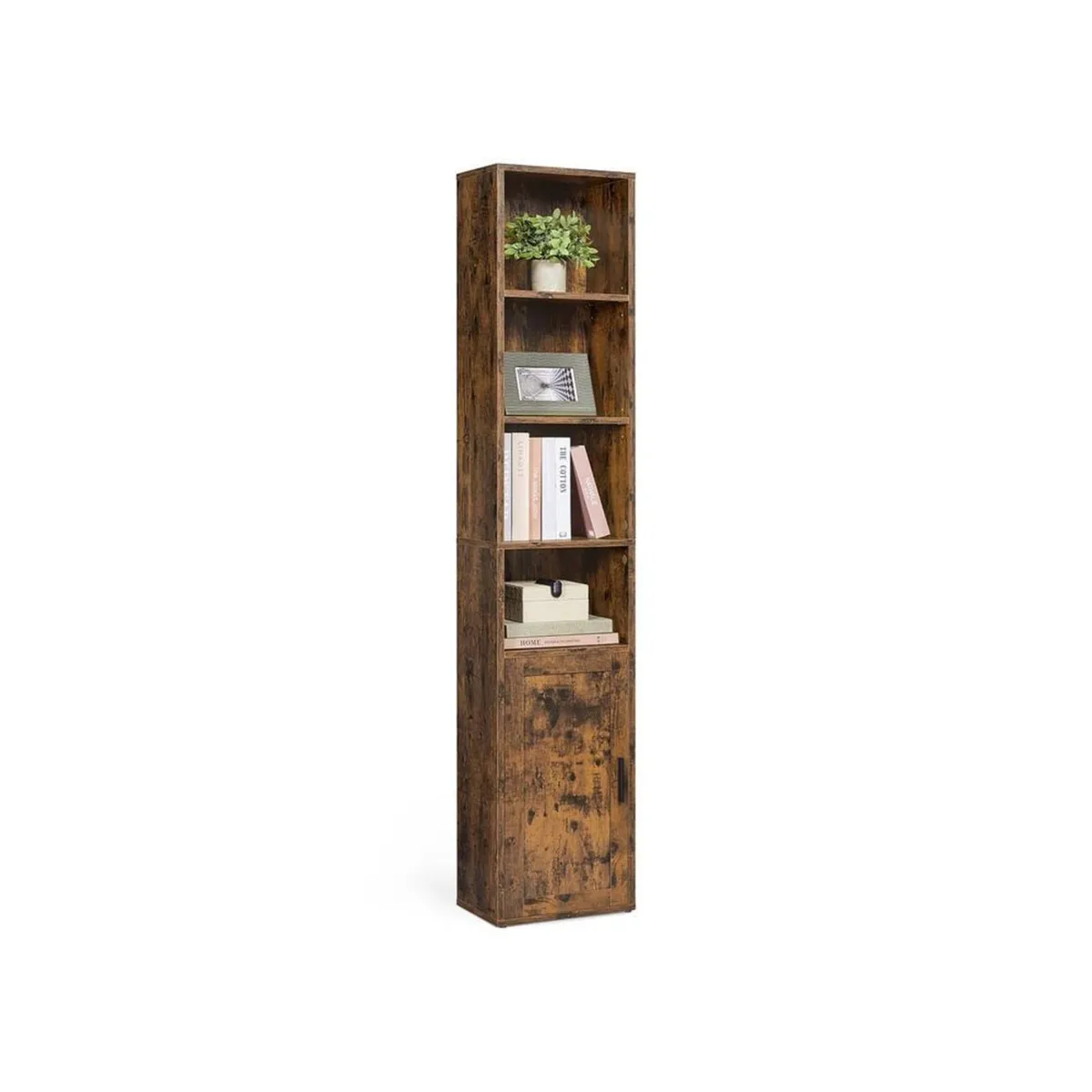 Slim Tall White Bookcase with Cabinet Storage Shel - Image 2
