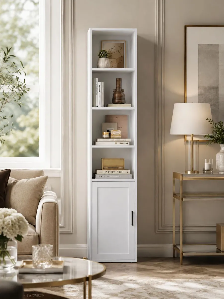 Slim Tall Vintage Brown Bookcase with Cabinet Stor - Image 4