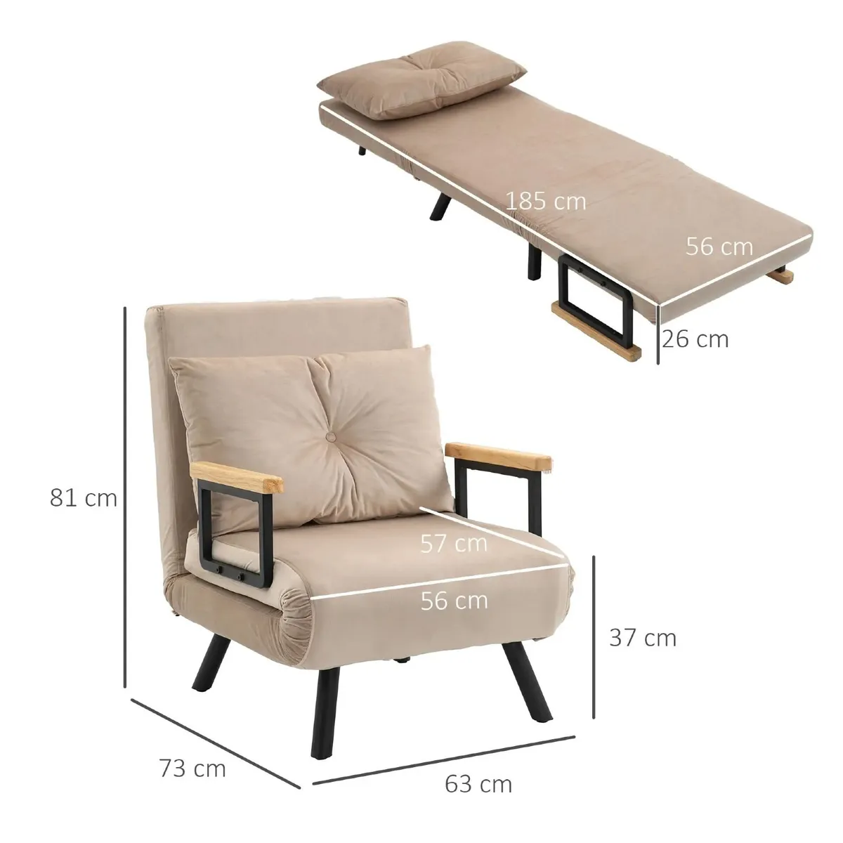 4 in 1 Velvet Feel Single Chair Bed, with Throw Pi - Image 2