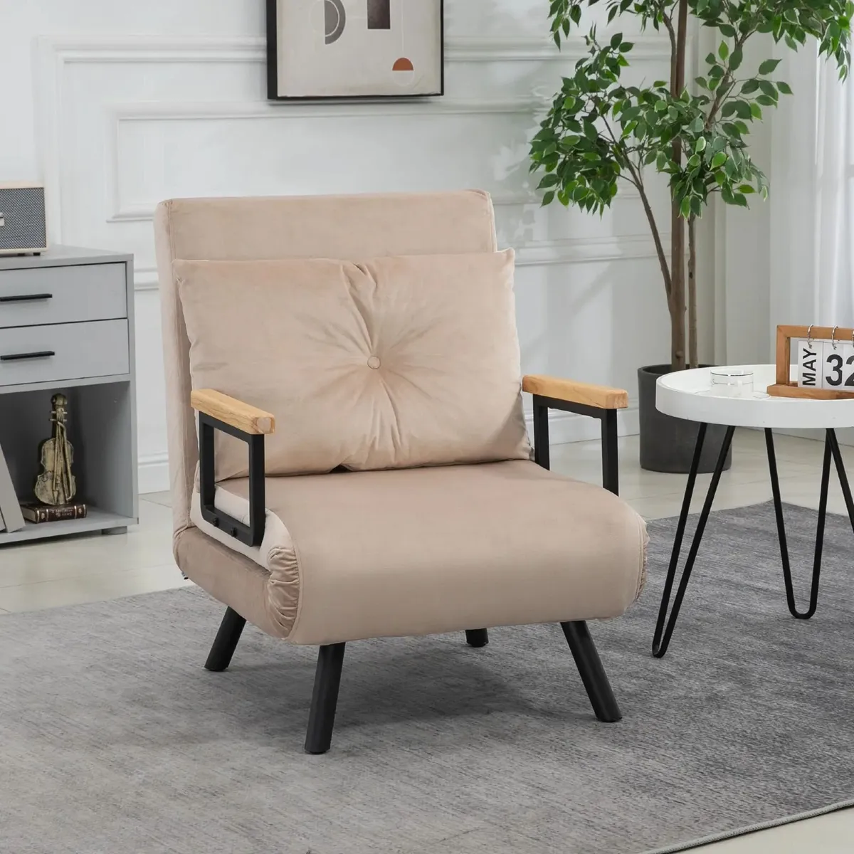 4 in 1 Velvet Feel Single Chair Bed, with Throw Pi - Image 1
