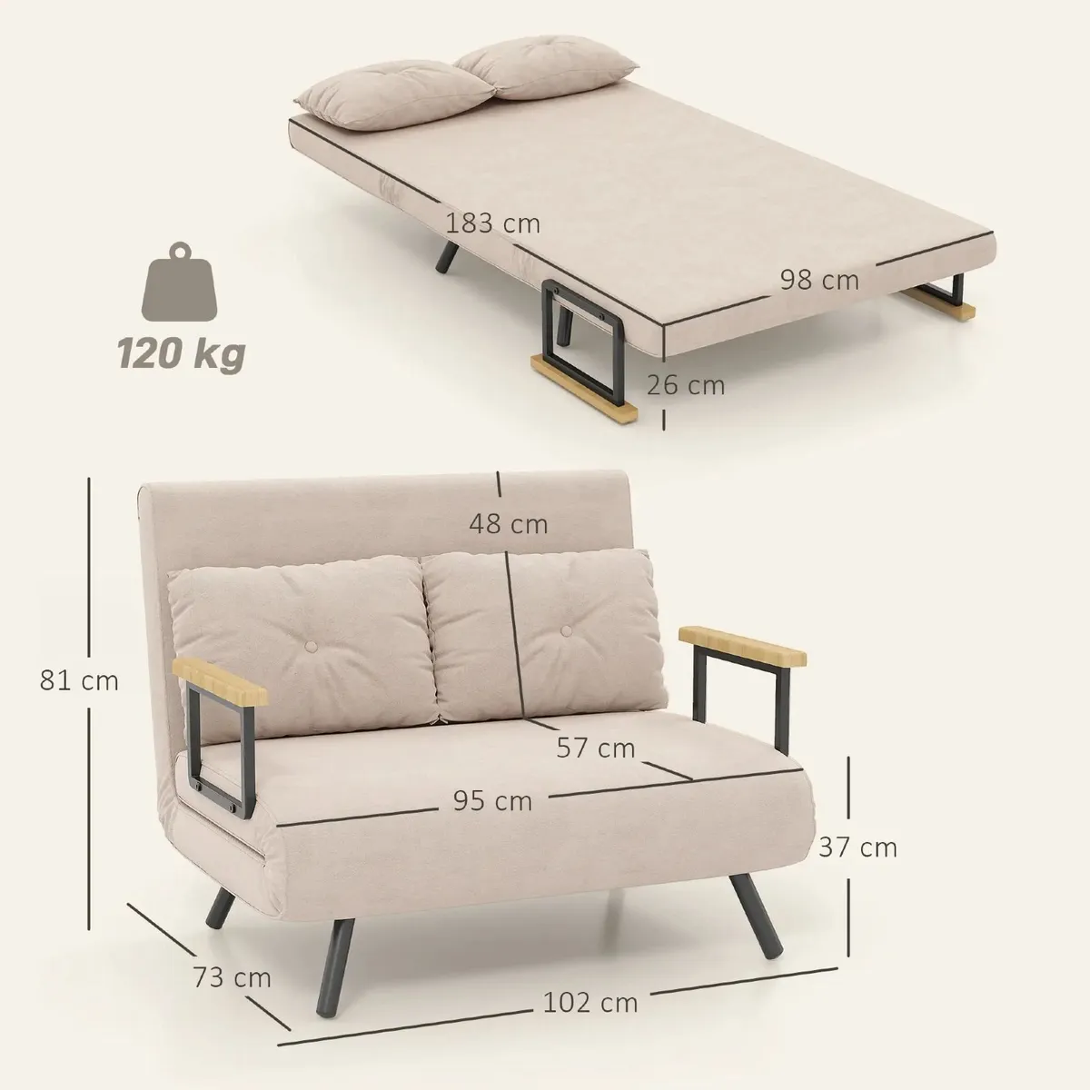 Sleeper Sofa 2 Seater Sofa Velvet Sofa, Sleeper Fu - Image 2