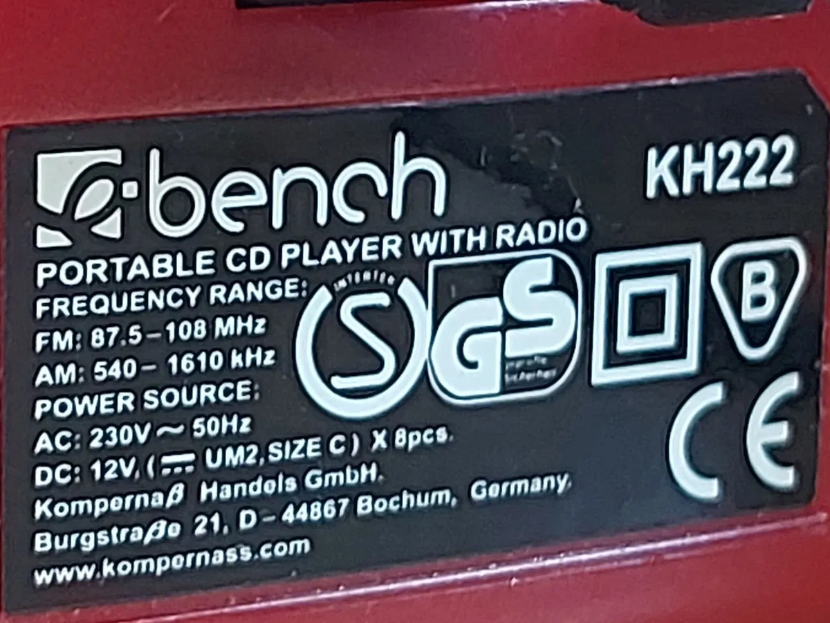 Bench Portable CD Player with Radio, Model KH222 - Image 2