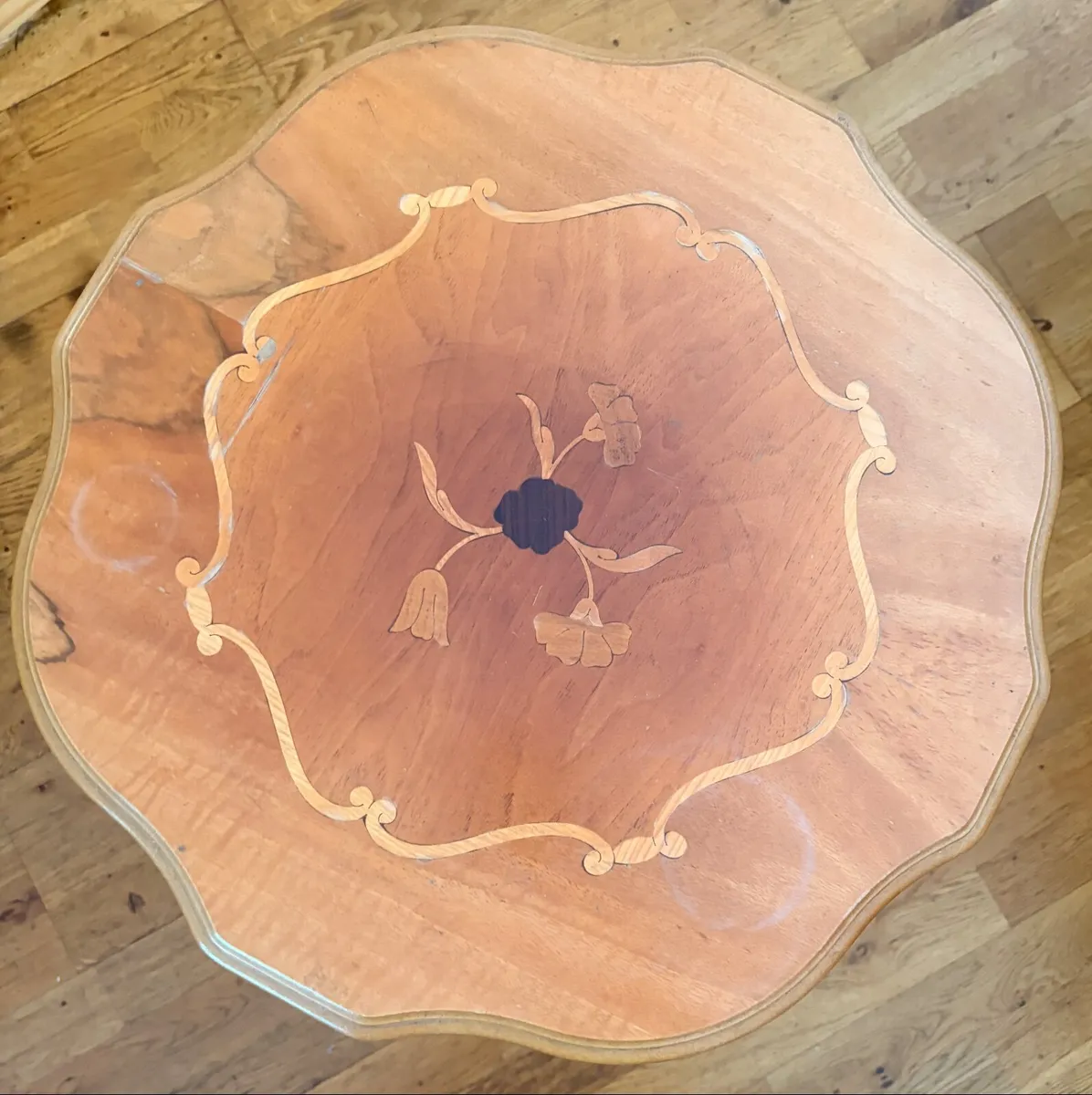 Italian Style Marquetry Pedestal Side Table - Image 3