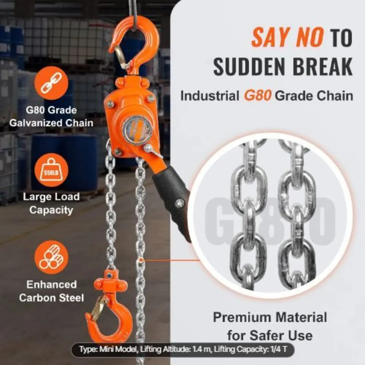Manual Lever Chain Hoist, 1/4 Ton - Image 3
