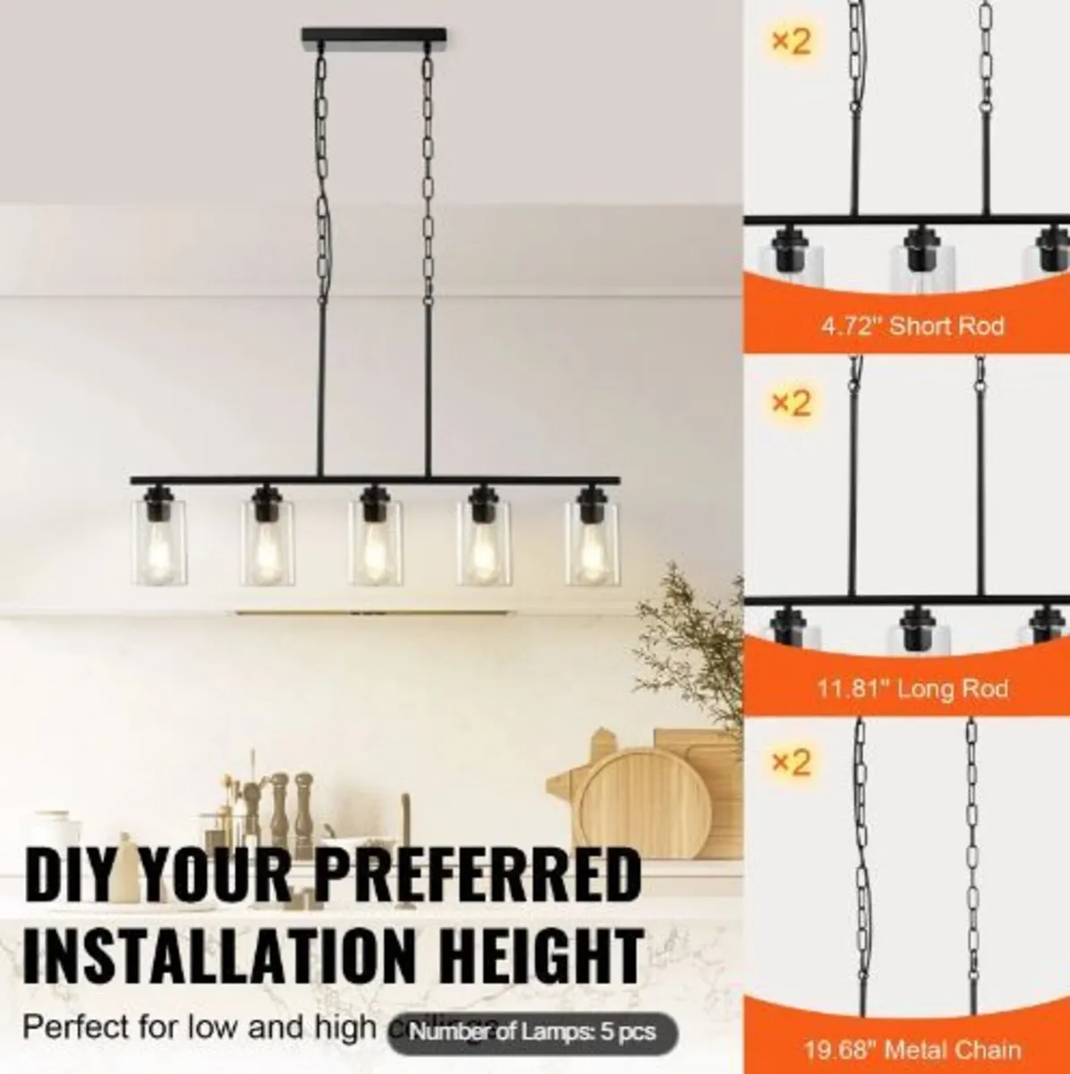 5-Light Kitchen Island Pendant Lights - Image 3