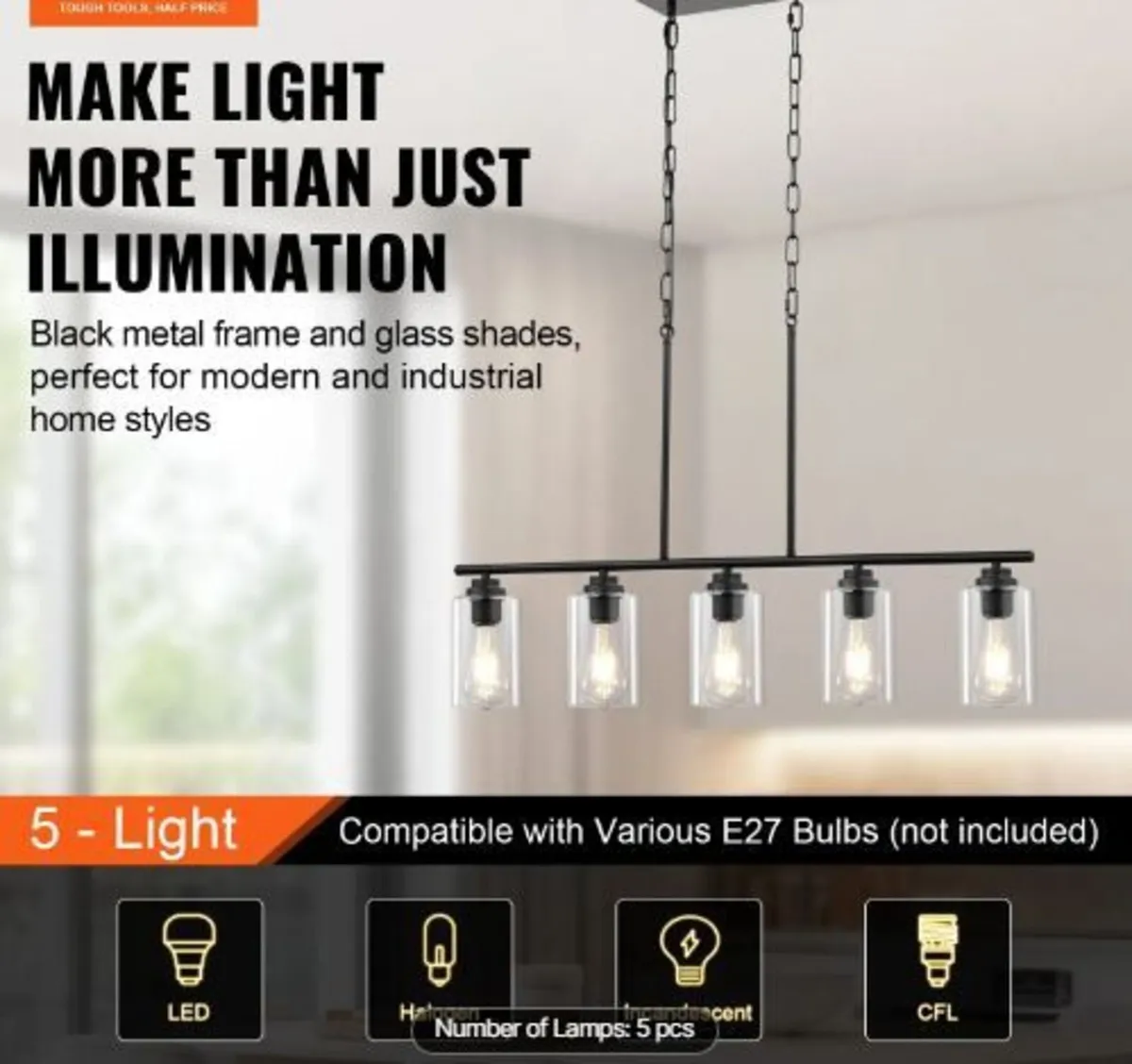5-Light Kitchen Island Pendant Lights - Image 1