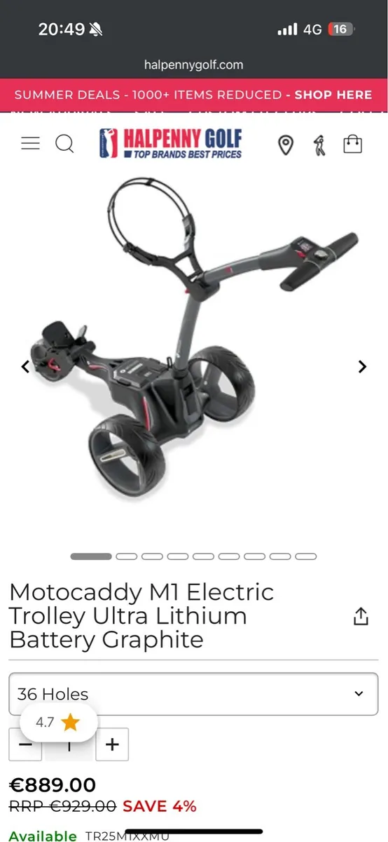 M1 Motocaddy Electric Trolley - 36 hole lithium - Image 2